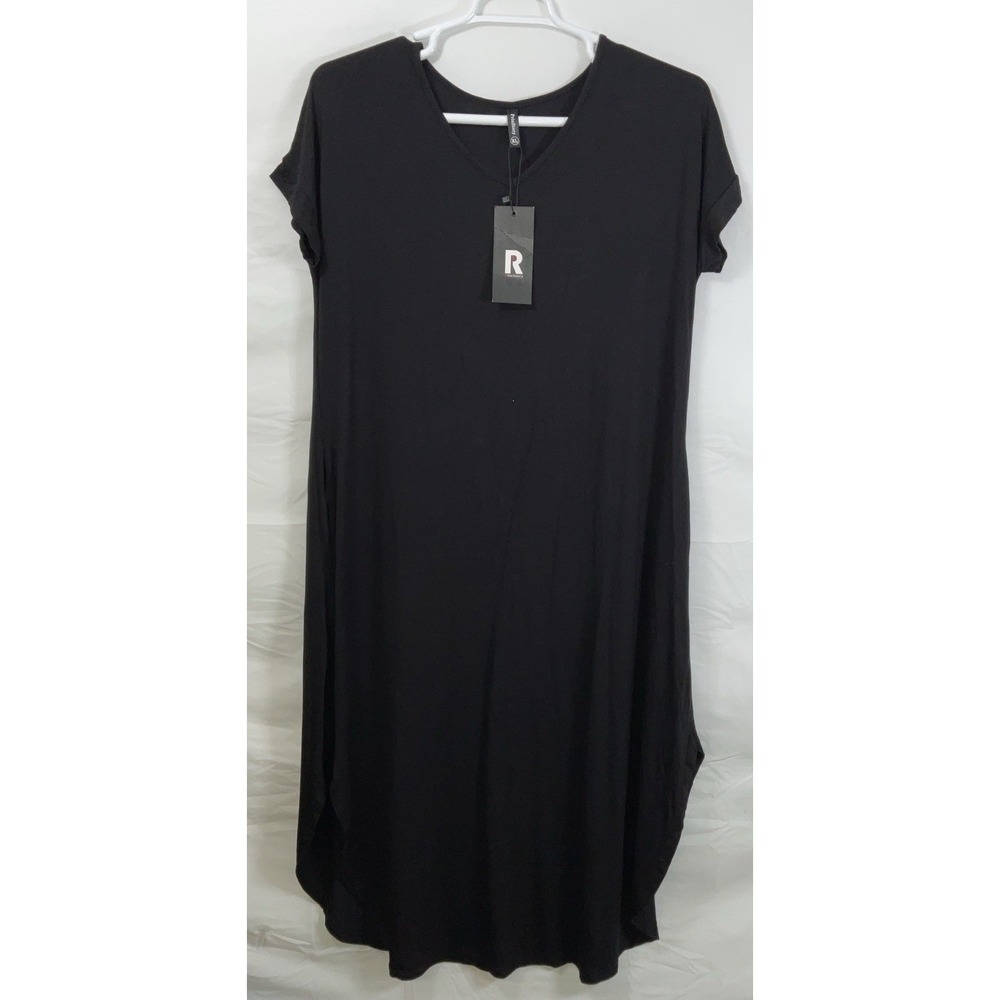 NWT Women's Prinstory Short‎ Sleeve V-Neck T-shirt Dress - Black - XL